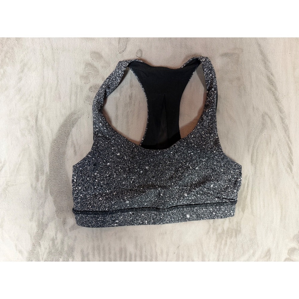Lululemon Invigorate Bra Size 4 Black White Speckled Racerback Mesh Sports Bra